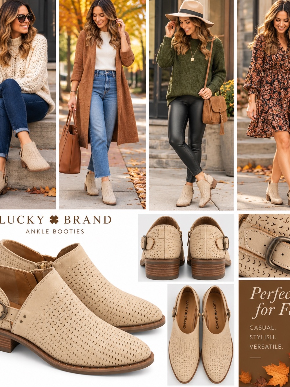 Lucky Brand Tan Perforated Ankle Booties